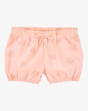 Toddler Seashell Pull-On Cotton Shorts - Coral